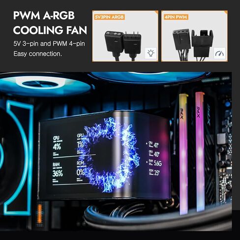 darkFlash UV360 AIO CPU Cooler 6.67in منحني 2K OLED عرض شاشة دوارة مغناطيسية ثلاثية الأبعاد خالية من النظارات، 360 مم 3 × 120 مم PWM ARGB مراوح 800-2000 دورة في الدقيقة 320 وات Intel LGA2011 18xx 1700 1200 115x AMD AM5 AM4 AM3 in Kuwait