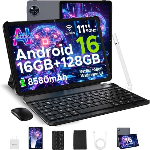 تابلت U11 Pro Android 16 مع لوحة مفاتيح، تابلت 11 بوصة، 30 جيجا+256 جيجا/2 تيرابايت TF، تابلت اندرويد 8580 مللي أمبير، ثماني النواة، 1080 بكسل، 5 جيجا واي فاي، Widevine L1، BT5.0، 13 ميجابكسل + 5 ميجابكسل، معرف الوجه/OTG in Kuwait