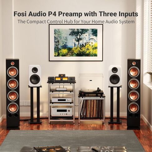 Fosi Audio P4 Mini Preamp مع 3 مداخل RCA، مضخم صوت منزلي ستيريو مسبق و3.5 ملم إلى كابل RCA 3.9 قدم in Kuwait
