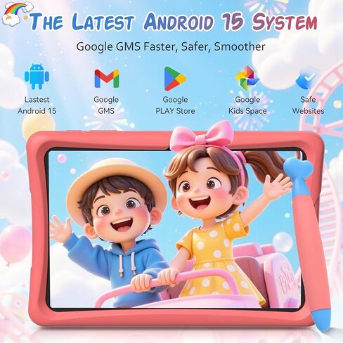 2026 Upgraded Kids Tablet, Android 15 Tablet for Kids Age 3-7, Parental Control, Pre-Installed Educational Apps, Includes EVA Protective Case & Drawing Pen, 12GB+64GB, 2TB Expand, with Eye Protection in Kuwait