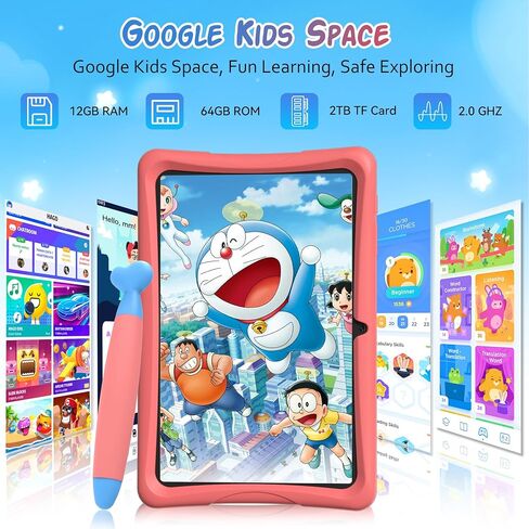 2026 Upgraded Kids Tablet, Android 15 Tablet for Kids Age 3-7, Parental Control, Pre-Installed Educational Apps, Includes EVA Protective Case & Drawing Pen, 12GB+64GB, 2TB Expand, with Eye Protection in Kuwait