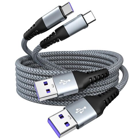 كابل USB A إلى USB C لـ CarPlay [عبوتان بطول 6 أقدام]، كابل شحن 60 وات، سلك شاحن مجدول من النوع C، كابل بيانات USB C لسلسلة Samsung Galaxy S25 S24 S23، Note 20، iPad، iPhone 17/16/15 وأجهزة USB-C in Kuwait
