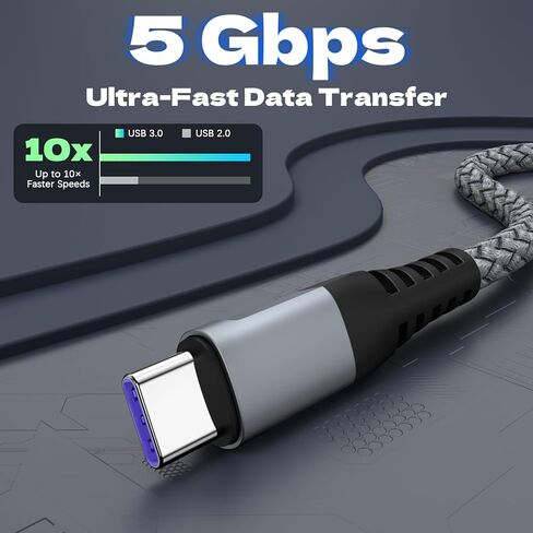 كابل USB A إلى USB C لـ CarPlay [عبوتان بطول 6 أقدام]، كابل شحن 60 وات، سلك شاحن مجدول من النوع C، كابل بيانات USB C لسلسلة Samsung Galaxy S25 S24 S23، Note 20، iPad، iPhone 17/16/15 وأجهزة USB-C in Kuwait