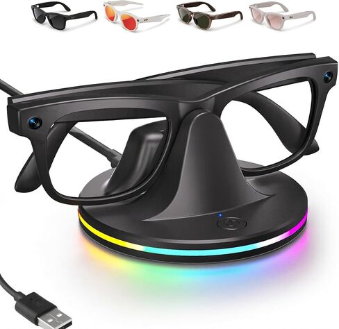 قاعدة شحن لنظارات Meta Ray-Ban، حامل شحن متوافق مع Wayfarer وSkyler وHeadliner وOakley Meta HSTN، مع كابل USB-C و7 ألوان RGB، أسود in Kuwait