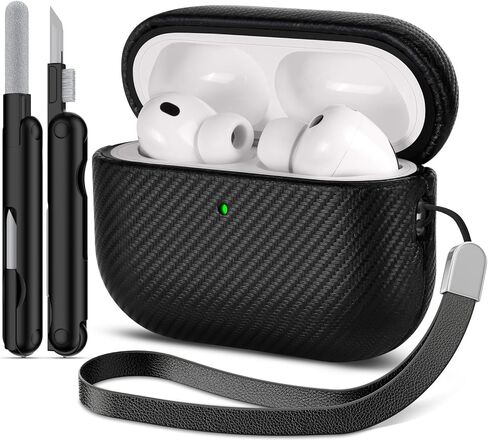 for AirPod Pro 3 Case, Geniune Leather Case, Compatible with AirPods Pro 3rd Generation Case (2025), AirPods Pro 3 case Leather Protective Cover with Lanyard & Cleaner Kit, Brown in Kuwait