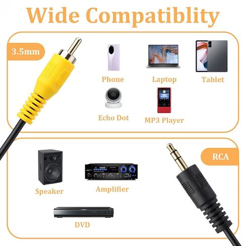 2 قطعة 1/8 بوصة ذكر التوصيل إلى RCA ذكر كابل محول الصوت، 3.5 ملم إلى كابل RCA، صوت ستيريو MalePlug إلى 3RCA ذكر محول مركب محول كابلات الفيديو للسيارة والهواتف ومكبرات الصوت (1.8M / 6Ft) in Kuwait