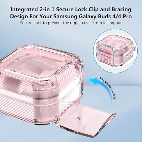 قفل أمان لهاتف Samsung Galaxy Buds 4 Pro Case/Galaxy Buds 4 Case شفاف، غطاء TPU هجين مرن لطيف لهاتف Galaxy Bud 4/4 Pro مع حامل هاتف مع سلسلة مفاتيح زهرية بناتي وقلم تنظيف - وردي in Kuwait