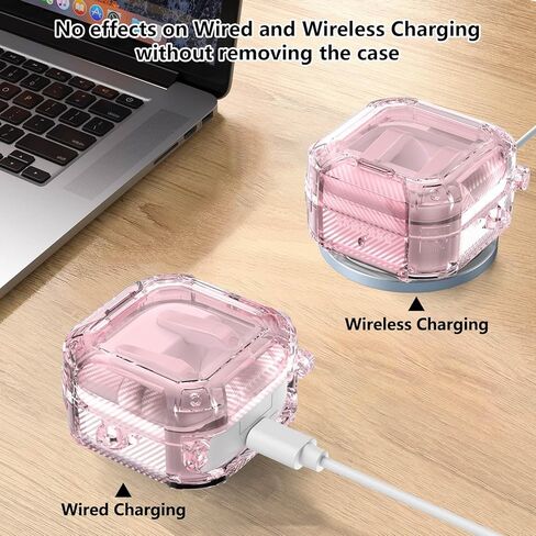 قفل أمان لهاتف Samsung Galaxy Buds 4 Pro Case/Galaxy Buds 4 Case شفاف، غطاء TPU هجين مرن لطيف لهاتف Galaxy Bud 4/4 Pro مع حامل هاتف مع سلسلة مفاتيح زهرية بناتي وقلم تنظيف - وردي in Kuwait