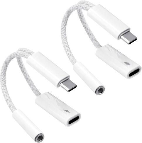 2pcs Usbc to Headphone Jack Adapters, 2-in-1 USB C to 3.5mm Audio Aux Dongle Adapter with PD Fast Charging Braided Designed Headphone Jack Converter for Phone & Pad in Kuwait