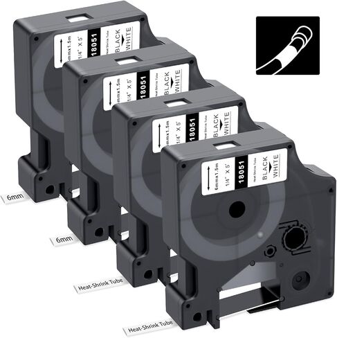 18488 Replace for Dymo Rhino Flexible Nylon Industrial Label Tapes, Use with DYMO Rhino Pro 4200 5200 5000 6000 Label Maker, Black on White, 1/2'' x 11.5' (12mm x 3.5m), 4-Pack in Kuwait