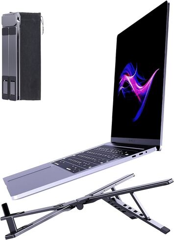Laptop Stand for Desk & Travel, Portable Aluminum Alloy 3-in-1 Riser Holder for Laptop/Tablet/Phone, 6-Level X-Frame Foldable Stand Compatible with MacBook Air Pro/HP/Dell/iPad/iPhone - Gray in Kuwait