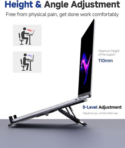 Laptop Stand for Desk & Travel, Portable Aluminum Alloy 3-in-1 Riser Holder for Laptop/Tablet/Phone, 6-Level X-Frame Foldable Stand Compatible with MacBook Air Pro/HP/Dell/iPad/iPhone - Gray in Kuwait