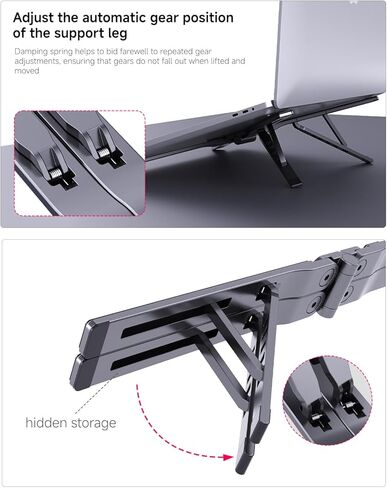 Laptop Stand for Desk & Travel, Portable Aluminum Alloy 3-in-1 Riser Holder for Laptop/Tablet/Phone, 6-Level X-Frame Foldable Stand Compatible with MacBook Air Pro/HP/Dell/iPad/iPhone - Gray in Kuwait