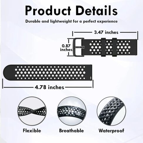 [4 Pack] Silicone Breathable Bands for Amazfit Active Max 22mm, Soft Waterproof Replacement Wrist Sport Strap in Kuwait