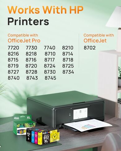 E-Z Ink Compatible Ink Cartridges Replacement for HP 952XL 952 XL 4 Combo Pack (Black/Cyan/Magenta/Yellow) to use with HP OfficeJet Pro 8710 7740 8720 8715 8210 8703 OfficeJet 8702 Printers in Kuwait