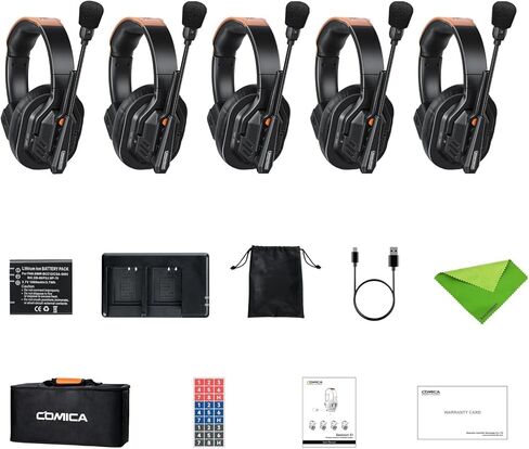 Comica Seekcom S1 Wireless Intercom Headset System (5 Persons) - 2.4GHz Full Duplex Group Talk Coms with 500m Range,12H Battery & Real-time Monitoring, Noise Reduction Single-Ear Communication Headset in Kuwait
