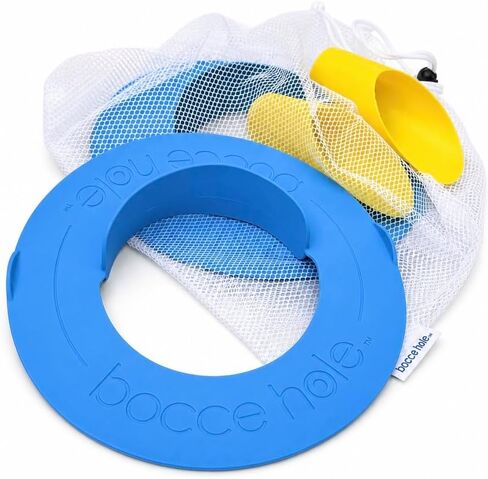 لعبة الشاطئ Bocce Hole™ - لعبة هدف على طراز البوتشي للرمل، لعبة الشاطئ الخارجية ذات التدحرج إلى النتيجة مع كرات بوزن 15 أونصة وحلقات تسجيل وحقيبة حمل سهلة التصريف (مجموعة كاملة) in Saudi Arabia