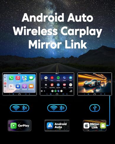 PLZ 10.1" Single Din Car Stereo Wireless Apple Carplay Android Auto Radio, Car Play Touch Screen, Bluetooth 5.3 Car Audio Receiver, 4.2 Channel 240W, Subwoofers, Navigation, FM/AM, SWC, Backup Camera in Kuwait