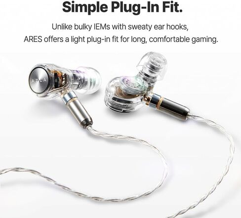 AZLA ARES Clear - سماعات أذن للألعاب مع ميكروفون لـ FPS، IEMs للألعاب - محركات مزدوجة 1DD+1BA، MMCX قابلة للفصل، كابل Kevlar - سماعات رأس مع ميكروفون متوافقة مع PS5، وXbox، وNintendo Switch، والكمبيوتر الشخصي، والهاتف in Kuwait