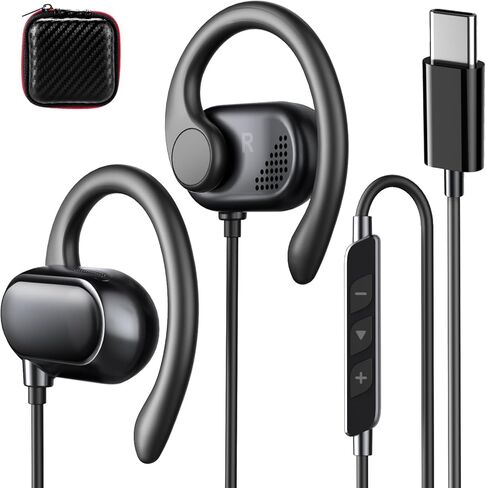 USB C Earbuds Wired Open Ear Headphones for iPhone 17 16 Pro 16e 15/Samsung S26 S25 Ultra S24 S23,Over Ear Earbuds with Ear Hooks&Microphone C Plug Sports Corded Headset for iPad 10 11/Android Running in Kuwait