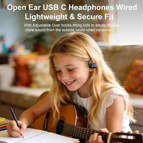 USB C Earbuds Wired Open Ear Headphones for iPhone 17 16 Pro 16e 15/Samsung S26 S25 Ultra S24 S23,Over Ear Earbuds with Ear Hooks&Microphone C Plug Sports Corded Headset for iPad 10 11/Android Running in Kuwait