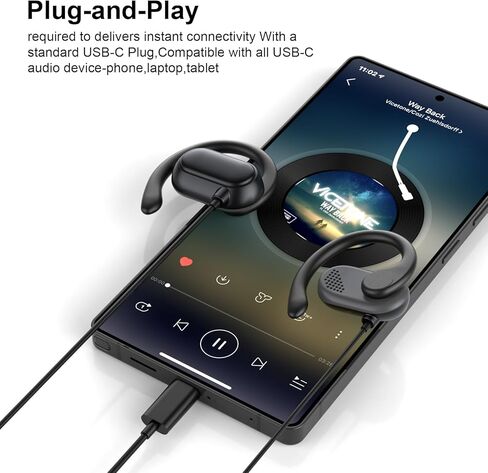 USB C Earbuds Wired Open Ear Headphones for iPhone 17 16 Pro 16e 15/Samsung S26 S25 Ultra S24 S23,Over Ear Earbuds with Ear Hooks&Microphone C Plug Sports Corded Headset for iPad 10 11/Android Running in Kuwait