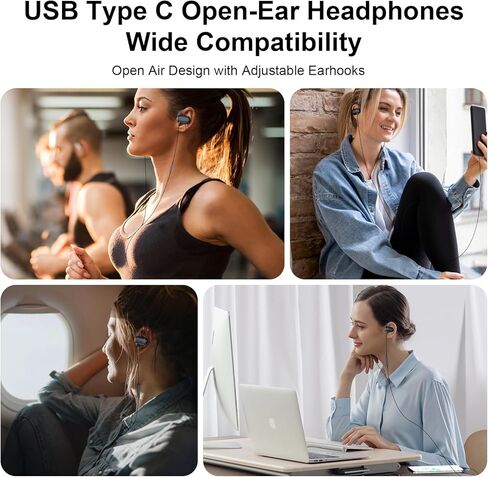 USB C Earbuds Wired Open Ear Headphones for iPhone 17 16 Pro 16e 15/Samsung S26 S25 Ultra S24 S23,Over Ear Earbuds with Ear Hooks&Microphone C Plug Sports Corded Headset for iPad 10 11/Android Running in Kuwait