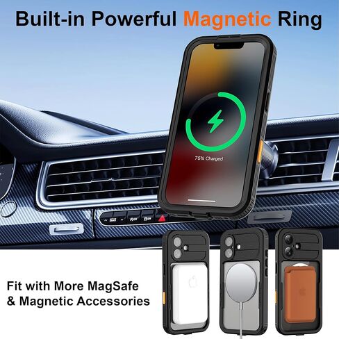 حافظة ShellBox مقاومة للماء والغبار لهاتف iPhone 17، غطاء هاتف مقاوم للصدمات بدرجة 360 درجة عسكرية، تناسب الملحقات اللاسلكية المغناطيسية، واقي شاشة مدمج بزر الكاميرا، أسود in Kuwait