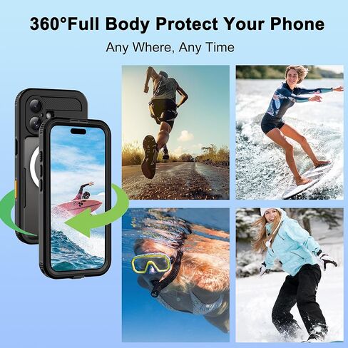حافظة ShellBox مقاومة للماء والغبار لهاتف iPhone 17، غطاء هاتف مقاوم للصدمات بدرجة 360 درجة عسكرية، تناسب الملحقات اللاسلكية المغناطيسية، واقي شاشة مدمج بزر الكاميرا، أسود in Kuwait