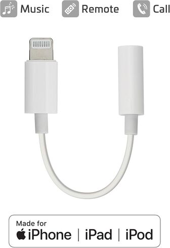 محول سماعة الرأس CHARGEWORX معتمد من MFi Lightning إلى موصل صوت 3.5 مم متوافق مع iPhone 14 13 12 11 Pro XR XS Max X 8 7 (أبيض) in Kuwait