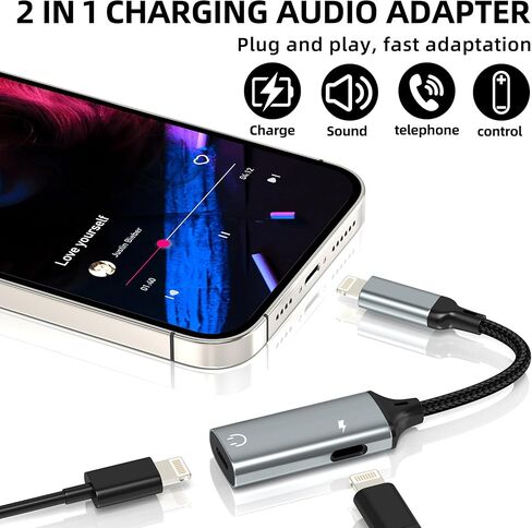 مقسم سماعة رأس Lightning (2 في 1) لهاتف Iphone 14 13 Pro Max لشاحن محول مقبس الصوت لشهادة Apple MFi كابل Aux مزدوج دونجل شحن موصل سماعة الأذن لجهاز Ipad Charge مزدوج الإضاءة in Kuwait
