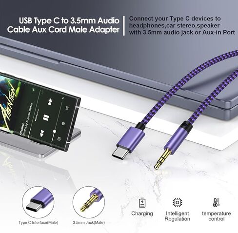 Aux Cord USB C to 3.5mm Audio Jack Cable for Samsung Galaxy A37 A57 S26 Ultra A36 A17 S25FE A16 S24 A54 A56 S23,iPhone 17e 17 Pro Max Air 16e 16Plus,Pixel 10a 9,3FT Headphone Car Stereo Dongle Adapter in Kuwait