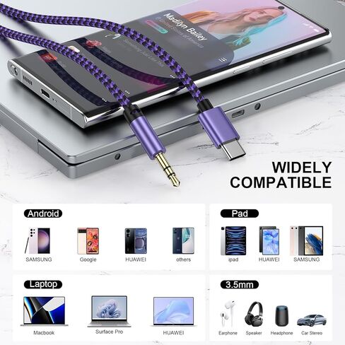 Aux Cord USB C to 3.5mm Audio Jack Cable for Samsung Galaxy A37 A57 S26 Ultra A36 A17 S25FE A16 S24 A54 A56 S23,iPhone 17e 17 Pro Max Air 16e 16Plus,Pixel 10a 9,3FT Headphone Car Stereo Dongle Adapter in Kuwait