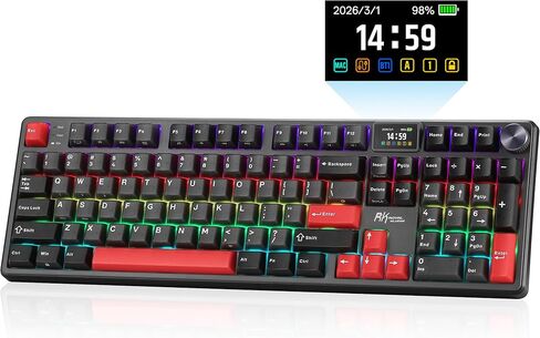 RK ROYAL KLUDGE S104 Wireless Mechanical Keyboard w/Screen & Knob, Tri-Mode 101 Keys Full Size Top Mount RGB Gaming Keyboard BT/2.4G/USB-C, 8000mAh Battery, Web Driver, Hot Swap Custom Linear Switch in Saudi Arabia