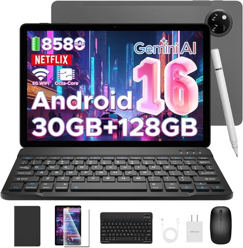 Tab A9 Pro+ Android 16 Tablet with Keyboard 2026 New, 11 inch Tablet & Gemini AI, 30GB+128GB/2TB, 8580mAh, 90Hz, 13MP+5MP/Widevine L1/Face ID/WiFi5 Octa-Core Gaming Tablet with Pen, Mouse&Case in Saudi Arabia