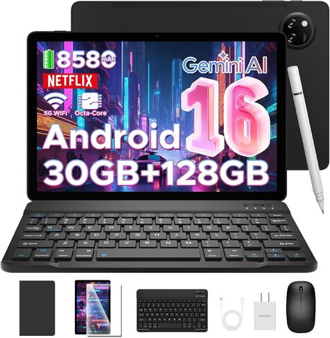 Tab A9 Pro+ Android 16 Tablet with Keyboard 2026 New, 11 inch Tablet & Gemini AI, 30GB+128GB/2TB, 8580mAh, 90Hz, 13MP+5MP/Widevine L1/Face ID/WiFi5 Octa-Core Gaming Tablet with Pen, Mouse&Case in Saudi Arabia