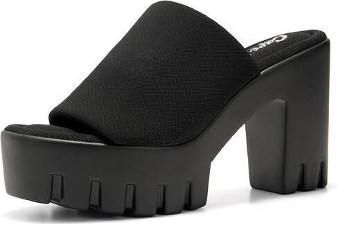 Cape Robbin Women's Platform Sandals Chunky Block Heel - Slip On Elastic Band Round Open Toe Heeled Sandals - 4.5 Inch Dressy Platform Heels for Women (Echoya) in Kuwait