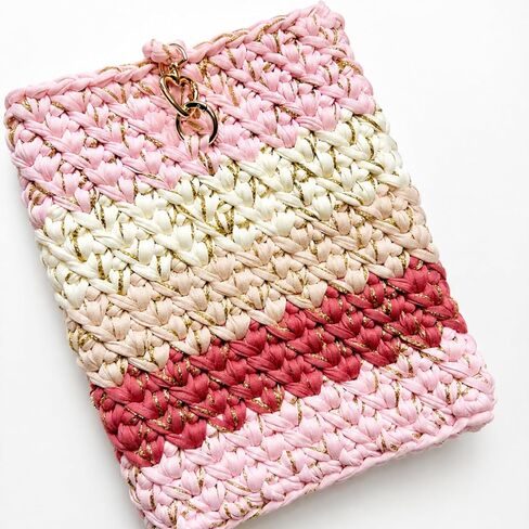 Handmade Crochet Tablet Sleeve – Premium T-Shirt Yarn Protective Case – Fits 10–11 Inch Tablets – Heart Snap Closure + Matching Earbuds Cover in Kuwait