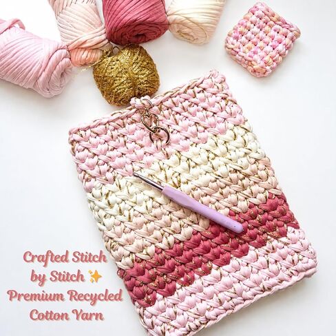 Handmade Crochet Tablet Sleeve – Premium T-Shirt Yarn Protective Case – Fits 10–11 Inch Tablets – Heart Snap Closure + Matching Earbuds Cover in Kuwait