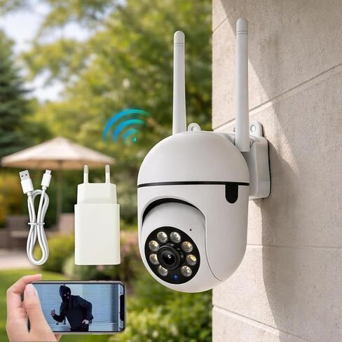 كاميرات مراقبة واي فاي 2.4 جيجا، كاميرا أمان 360 درجة 2K 3MP مع رؤية ليلية ملونة وصوت ثنائي الاتجاه، تخزين بطاقة Cloud وTF للاستخدام المنزلي/الخارجي (قابس الاتحاد الأوروبي، 2K 3MP) in Kuwait