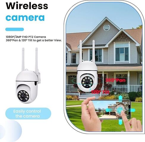 كاميرات مراقبة واي فاي 2.4 جيجا، كاميرا أمان 360 درجة 2K 3MP مع رؤية ليلية ملونة وصوت ثنائي الاتجاه، تخزين بطاقة Cloud وTF للاستخدام المنزلي/الخارجي (قابس الاتحاد الأوروبي، 2K 3MP) in Kuwait
