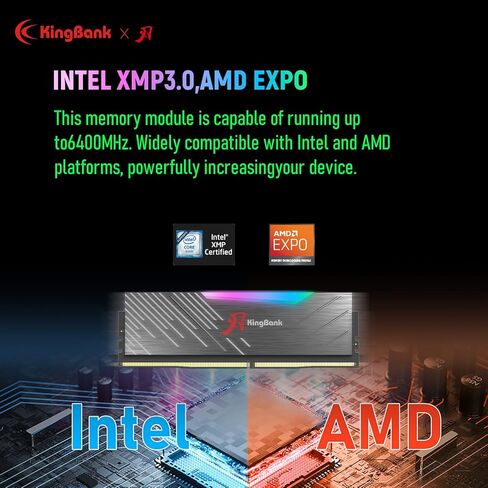 ذاكرة كمبيوتر سطح المكتب KingBank RGB رام Hynix M-die DDR5 32 جيجابايت (2 × 16 جيجابايت) 6400MT/s CL32 1.4 فولت مع مبدد حراري لألعاب الكمبيوتر المكتبي/المكتب/PS، أسود in Kuwait