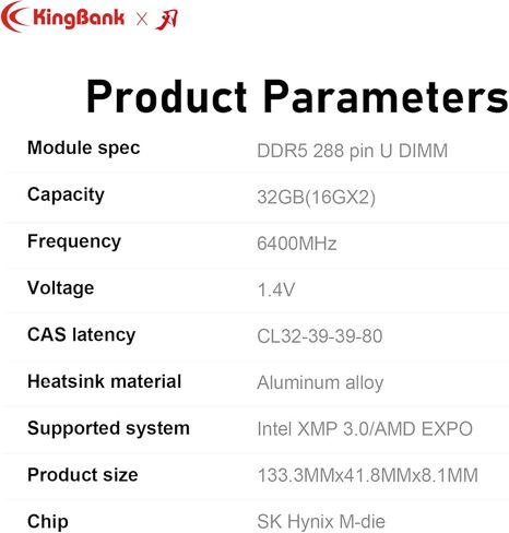 KingBank RGB Computer Desktop Memory Ram Hynix M-die DDR5 32GB(2x16GB) 6400MT/s CL32 1.4V with Heatsink for Desktop Computer Gaming/Office/PS,Black in Saudi Arabia