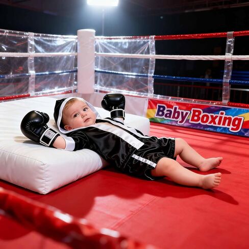 Custom Name Embroidery Baby Boxing Costume Set, Newborn Photo Outfit with Cape & Shorts, Infant Monthly Milestone Photography Prop for 0-3 Months Boys Girls in Kuwait