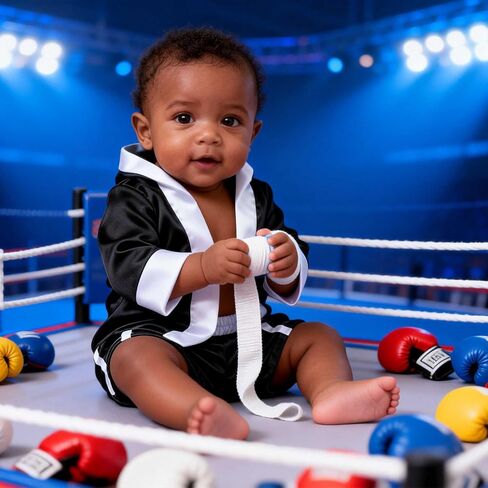 Custom Name Embroidery Baby Boxing Costume Set, Newborn Photo Outfit with Cape & Shorts, Infant Monthly Milestone Photography Prop for 0-3 Months Boys Girls in Kuwait