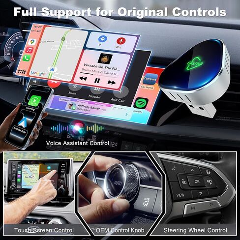 محول Carplay لاسلكي 2026، عالمي لأجهزة Apple iPhone وAndroid، التوصيل والتشغيل، تصميم محمول مع منفذ USB-A/Type-C in Kuwait