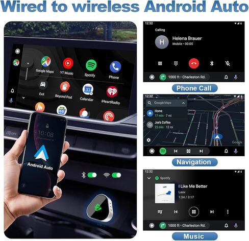محول Carplay لاسلكي 2026، عالمي لأجهزة Apple iPhone وAndroid، التوصيل والتشغيل، تصميم محمول مع منفذ USB-A/Type-C in Kuwait
