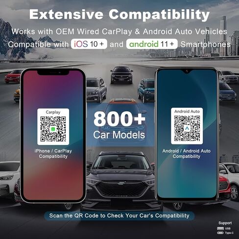محول Carplay لاسلكي 2026، عالمي لأجهزة Apple iPhone وAndroid، التوصيل والتشغيل، تصميم محمول مع منفذ USB-A/Type-C in Kuwait
