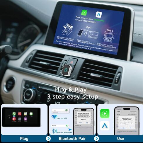 Wireless CarPlay Android Auto Adapter,2-in-1 Smart Vehicle Connectivity Box for Apple and Android Phones,USB Plug and Play Vehicle Accessory with 2 Cables(Silver) in Kuwait