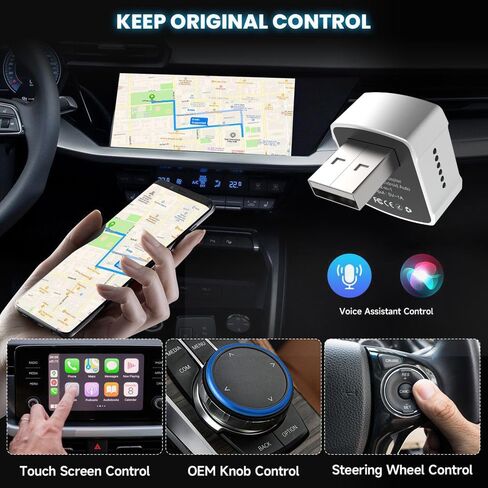 Wireless CarPlay Android Auto Adapter,2-in-1 Smart Vehicle Connectivity Box for Apple and Android Phones,USB Plug and Play Vehicle Accessory with 2 Cables(Silver) in Kuwait